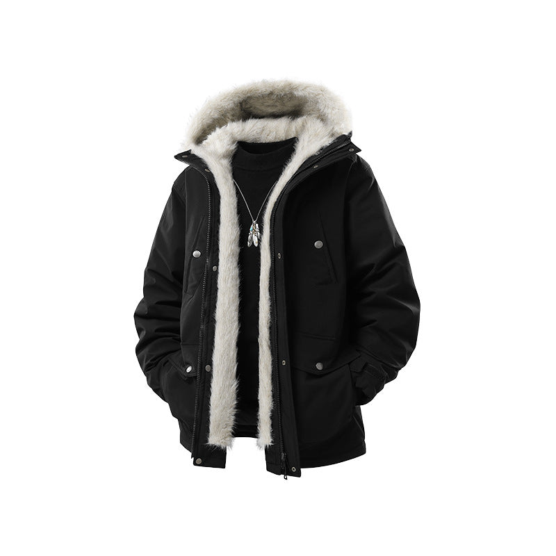 Herren Gefütterte Winterparka mit Kunstfellkapuze und Thermofutter, wind- und wasserabweisend Drune