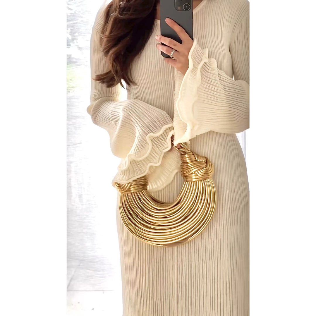 Damen Elegantes Strickkleid mit Rüschendetails und langen Ärmeln Drune
