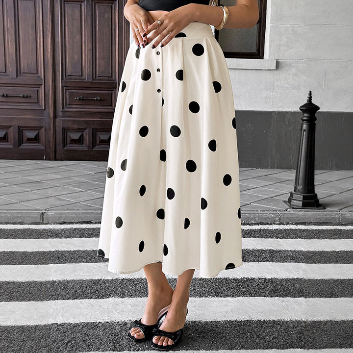 Damen Langer Rock mit Polka-Dots Drune