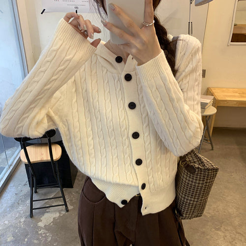 Damen Strickjacke mit Kapuze und Knopf-Detail Drune