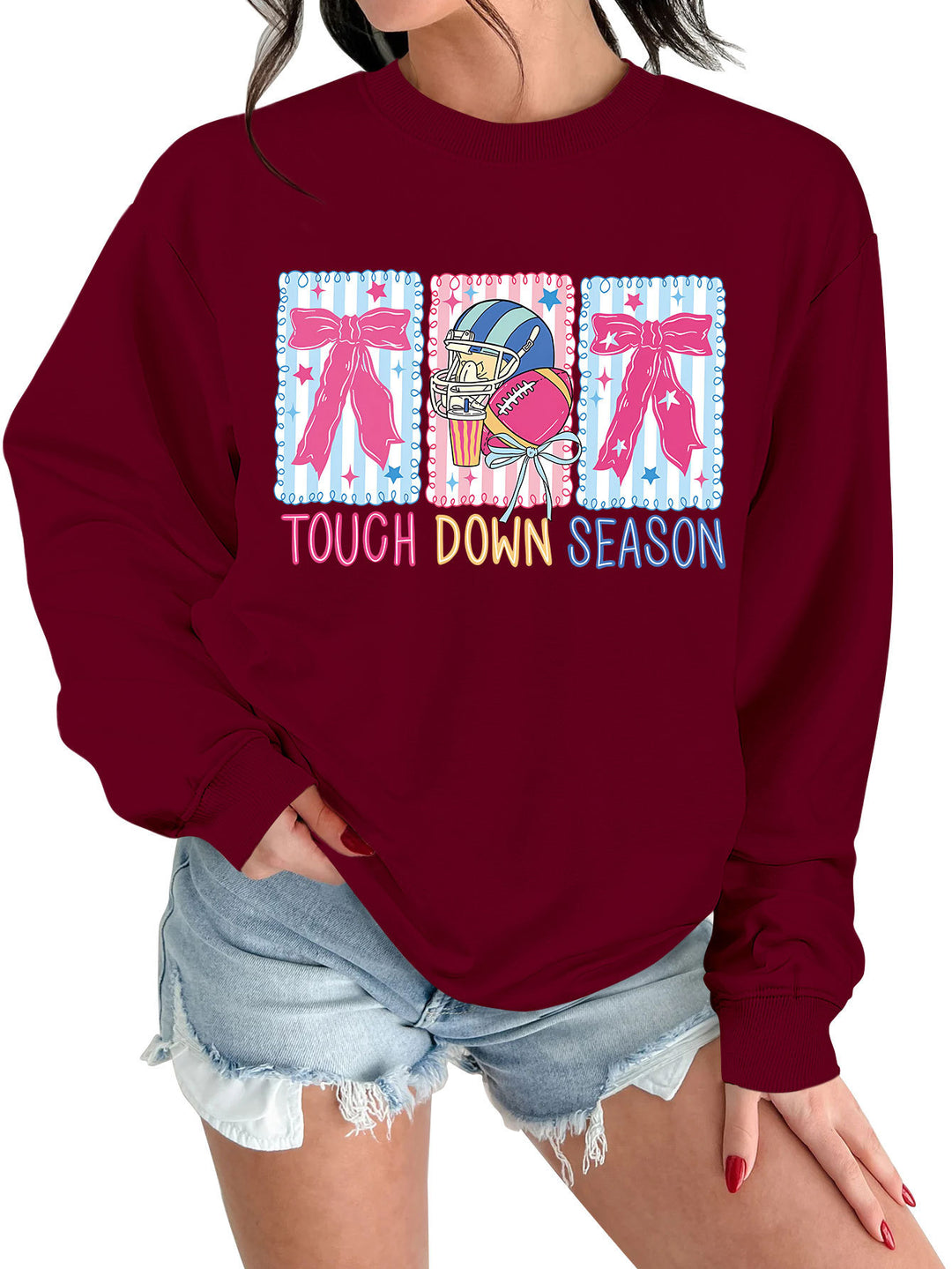 Damen Sweatshirt mit kreativem Football-Motiv und lässigem Schnitt Drune
