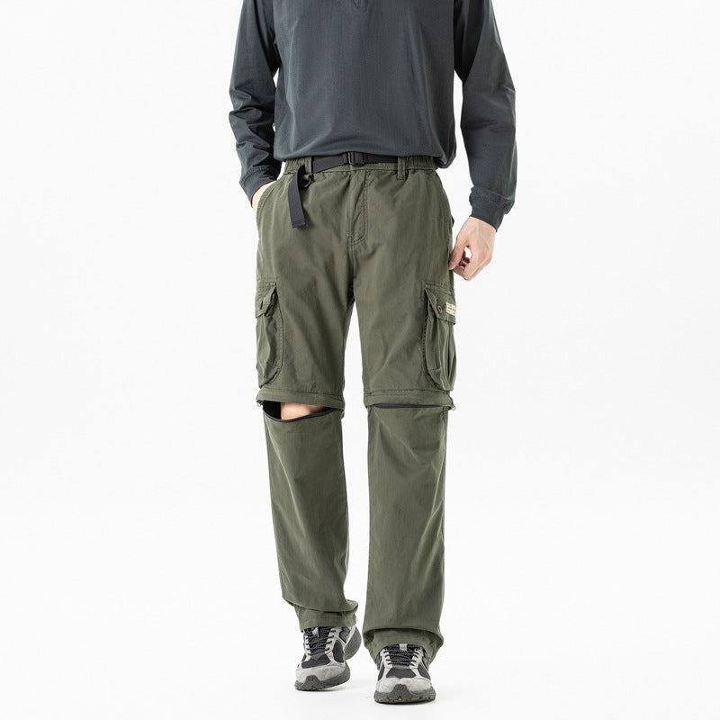 Herren Abnehmbare Cargo-Zip-Hose mit Reißverschluss-Bein, Multifachtaschen und integriertem Gürtel Drune