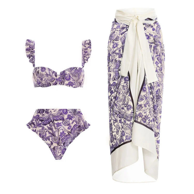 Damen Bikiniset mit schickem Wickelrock und verspieltem Rüschendesign Drune