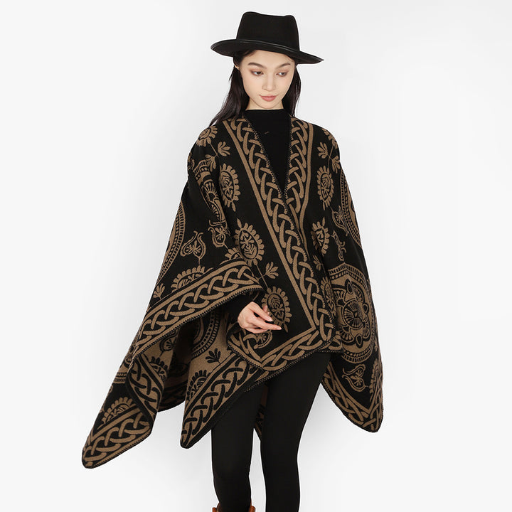 Damen Oversize-Cape mit ornamentalem Jacquard und asymmetrischem Zipfelsaum Drune