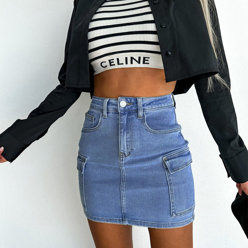 Damen Jeansrock mit praktischen Cargo-Taschen und figurbetontem Schnitt Drune