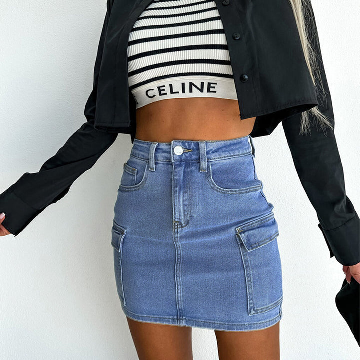 Damen Jeansrock mit praktischen Cargo-Taschen und figurbetontem Schnitt Drune