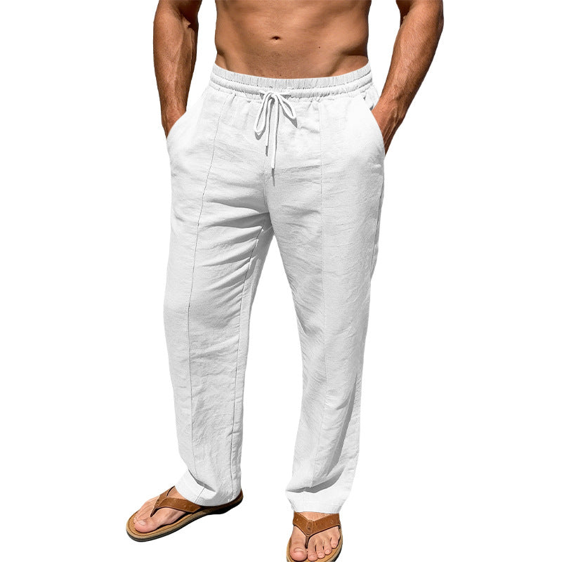Herren nan atmungsaktive Leinenmisch-Hose mit Tunnelzug Bügelfalte und geradem Bein Drune