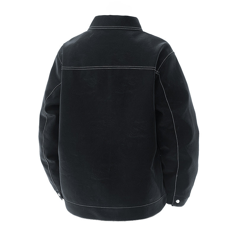 Herren Shirt-Jacke aus Veloursleder‑Optik mit kontrastierenden Ziernähten & Brustklappen Drune