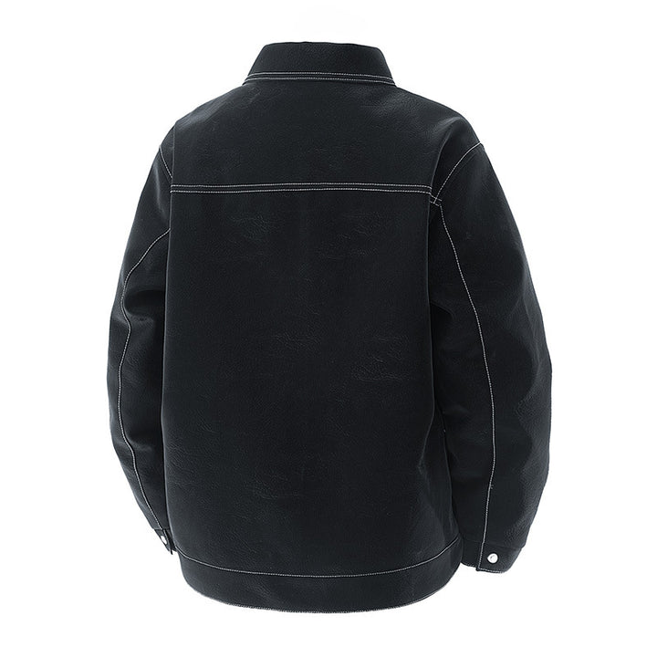 Herren Shirt-Jacke aus Veloursleder‑Optik mit kontrastierenden Ziernähten & Brustklappen Drune
