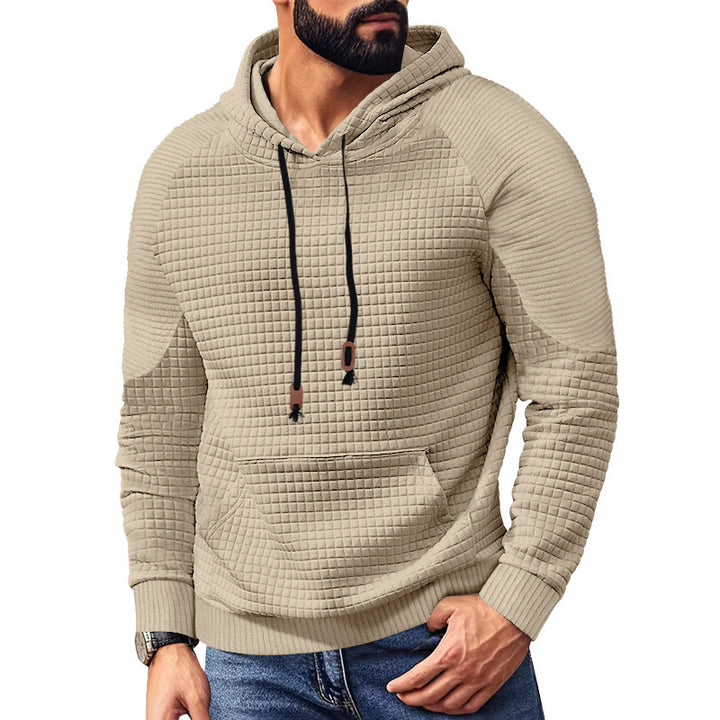 Herren nan gequilteter Kapuzenpullover mit quadratischer Struktur und Kängurutasche Drune