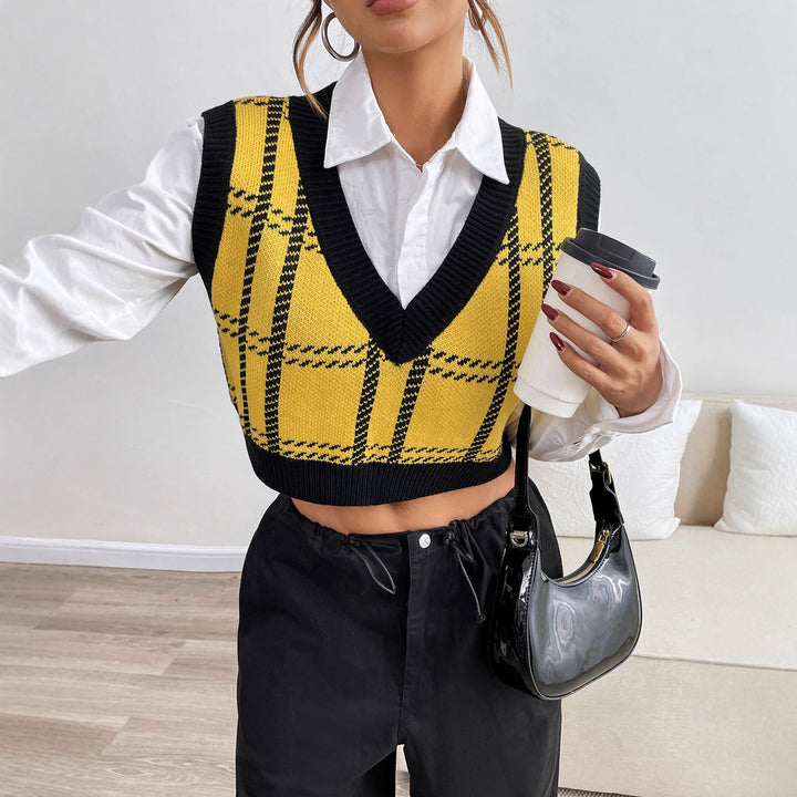Damen Karo Strickoberteil Drune