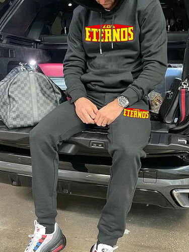 Herren Sportliches Hoodie- und Jogginghose-Set mit auffälligem Logo Drune