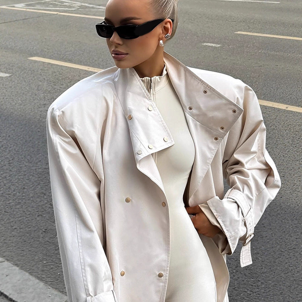 Damen oversized Trenchcoat mit doppeltem Kragen Drune