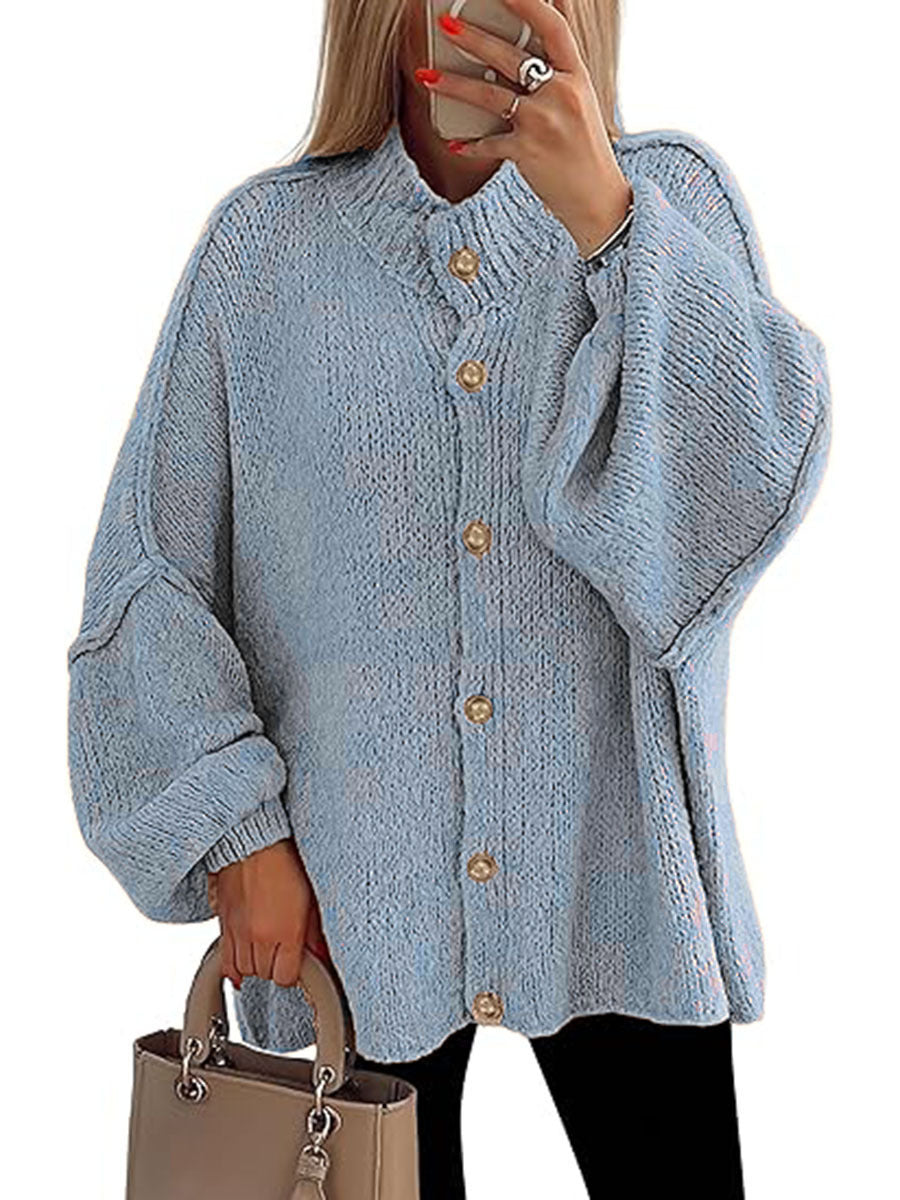 Damen oversized Strickjacke mit Knopfverschluss Drune