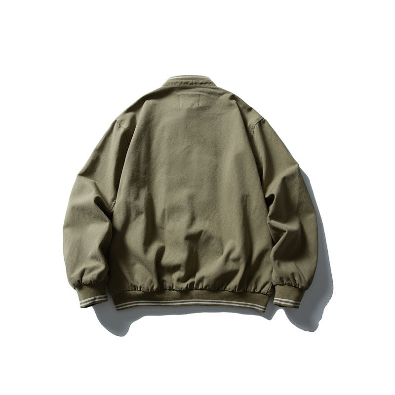 Unisex Kastig geschnittene Baumwoll-Canvas Bomberjacke mit Stehkragen und geripptem Saum Drune