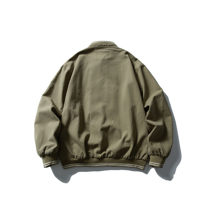 Unisex Kastig geschnittene Baumwoll-Canvas Bomberjacke mit Stehkragen und geripptem Saum Drune