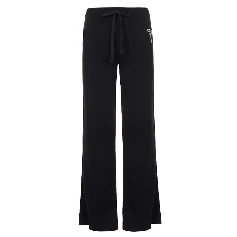 Damen Weiche High‑Waist Lounge‑Hose mit weitem Bein, Tunnelzug und dezentem Markenstick Drune