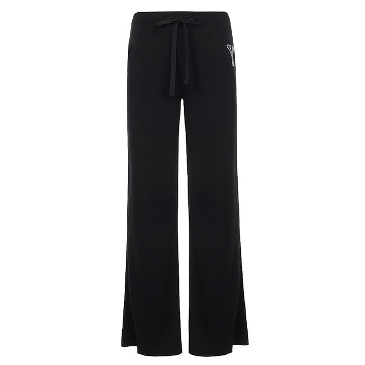 Damen Weiche High‑Waist Lounge‑Hose mit weitem Bein, Tunnelzug und dezentem Markenstick Drune