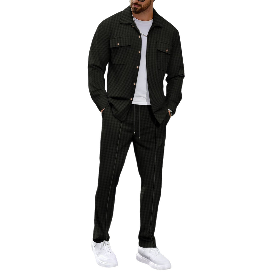 Herren Waffelstruktur Hemdjacke und Relaxhose Set Drune