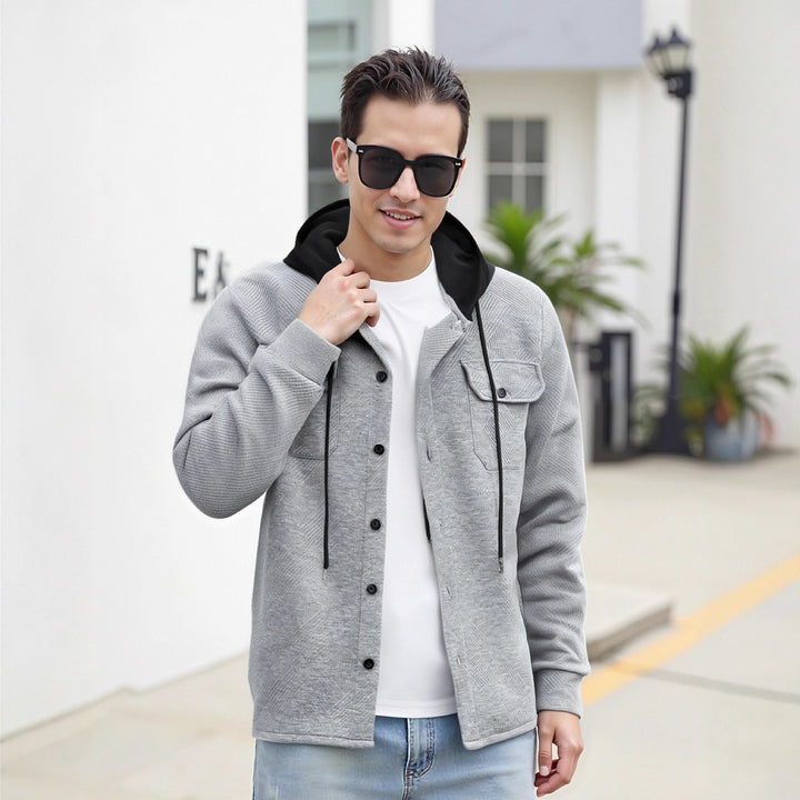 Herren modische Hybrid-Jacke mit abnehmbarer Kapuze und praktischen Taschen Drune