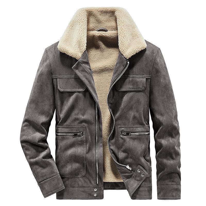 Herren Veloursimitatjacke im Fliegerstil mit Teddyfutter und Reißverschlusstaschen Drune