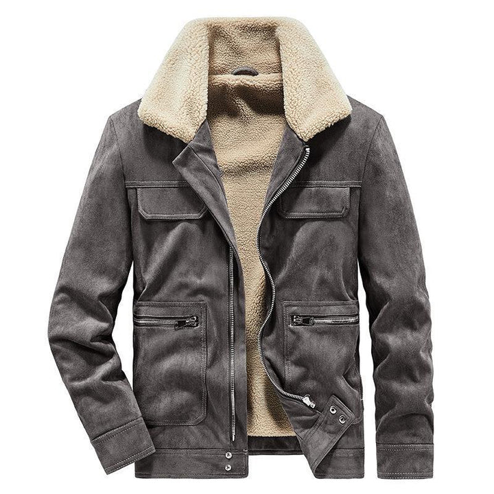 Herren Veloursimitatjacke im Fliegerstil mit Teddyfutter und Reißverschlusstaschen Drune