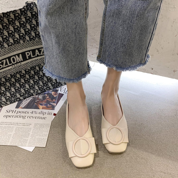 Damen Elegante Slipper-Ballerinas mit quadratischer Zehenpartie und dekorativer Rundschließe Drune