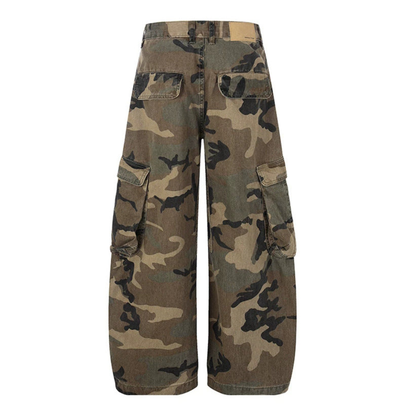 Damen weite Cargo-Hose im Camouflage-Print mit Multi-Taschen Drune