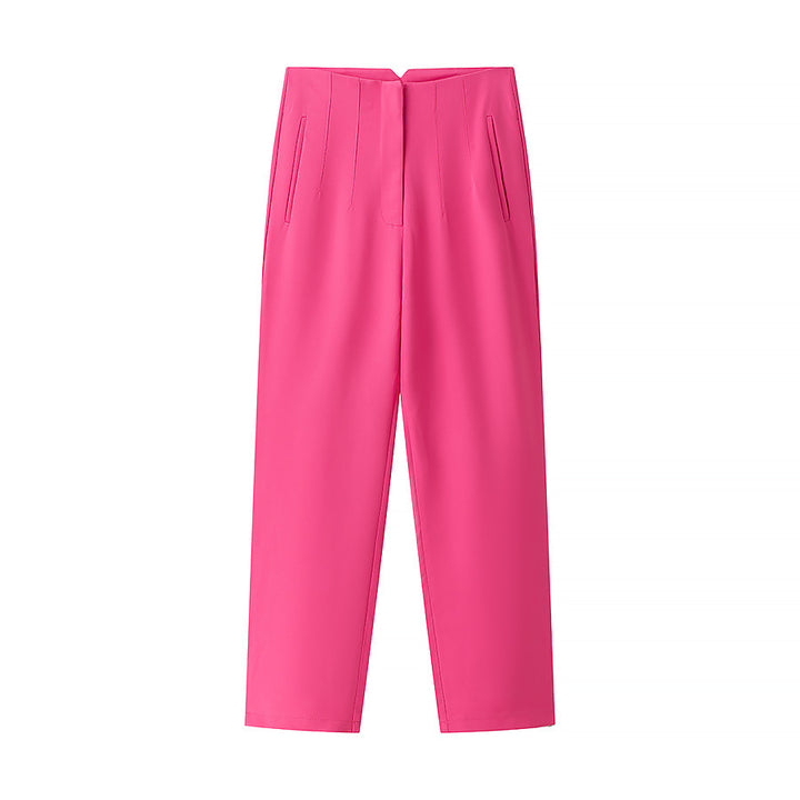 Damen elegante Hochbundhose mit feinen Falten und praktischen Taschen Drune