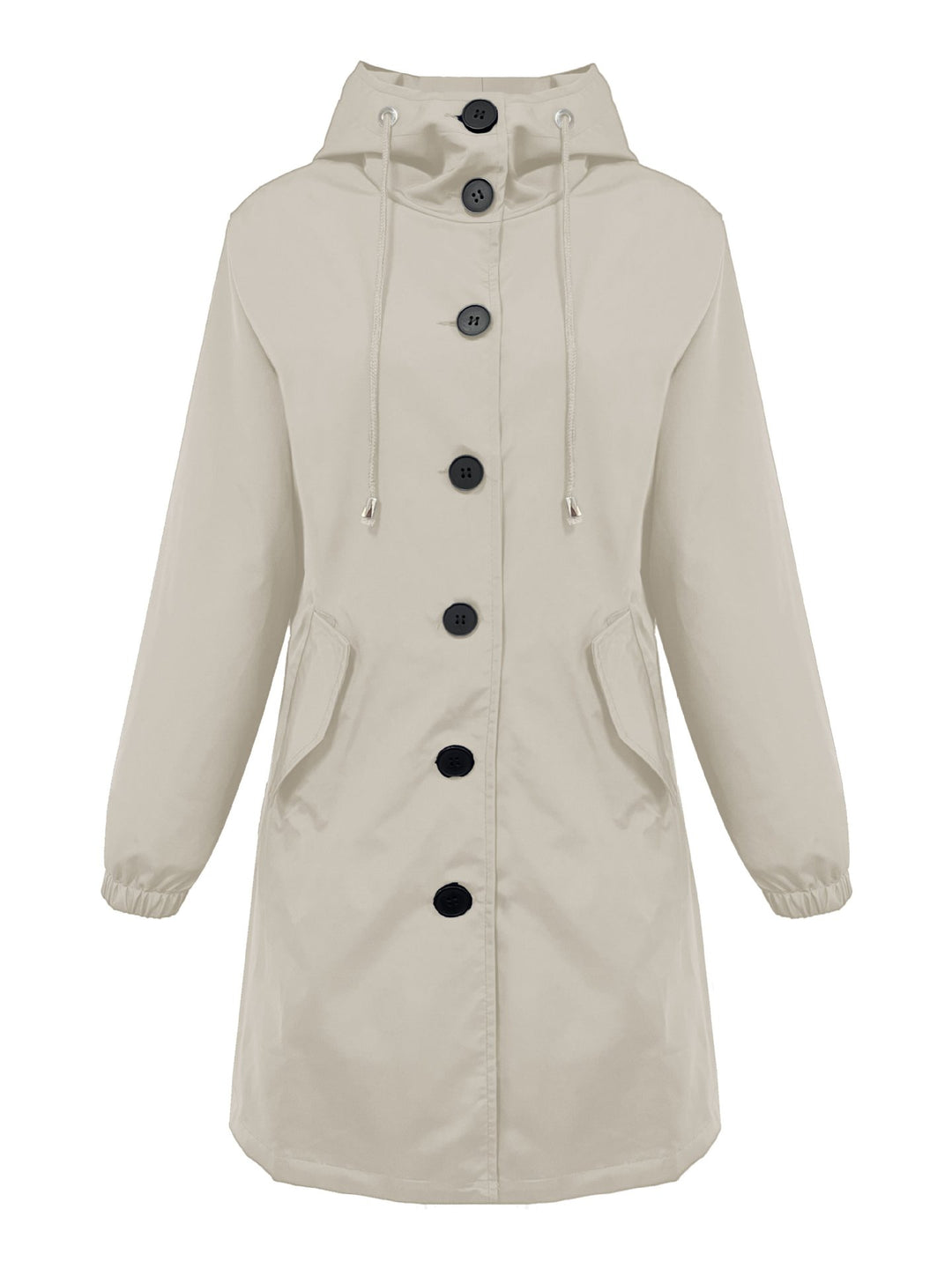 Damen nan leichter Regenparka mit Kapuze, überlanger Knopfleiste, Tunnelzug und aufgesetzten Taschen Drune