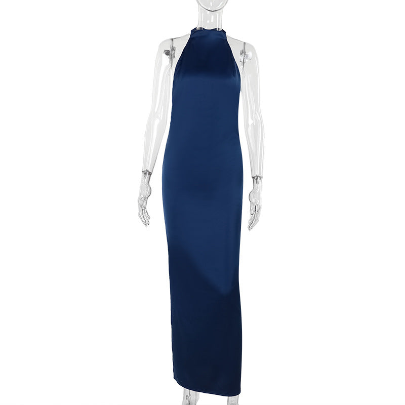 Damen elegantes Maxikleid mit hohem Kragen und figurbetontem Schnitt Drune