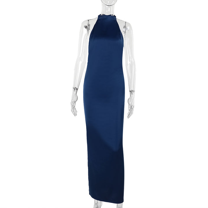 Damen elegantes Maxikleid mit hohem Kragen und figurbetontem Schnitt Drune
