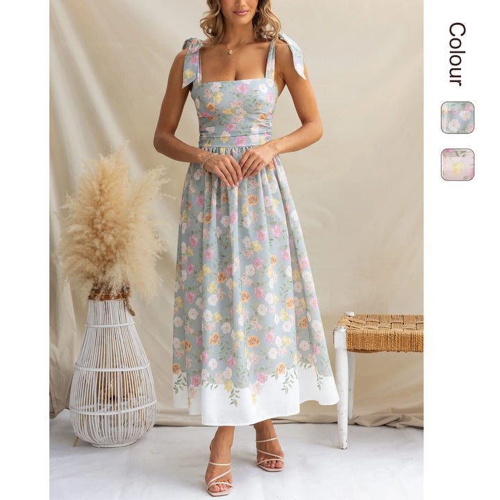 Damen Maxikleid mit verspielten Trägern und floralem Druck Drune