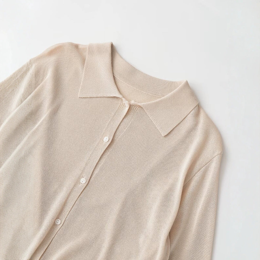 Damen Leichter Strick-Cardigan mit Hemdkragen und Knopfleiste Drune