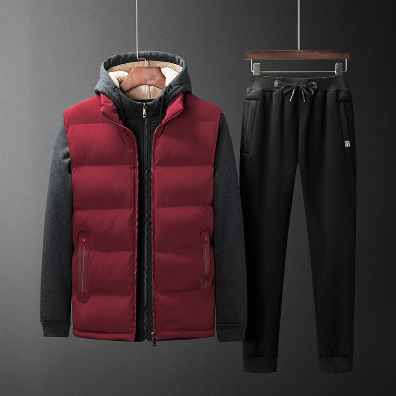 Herren Wattierte Kapuzenweste mit Fleecefutter und schmal geschnittene Jogginghose Set Drune