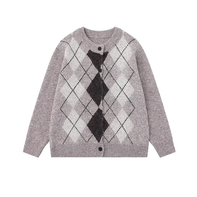 Damen Grobstrickjacke mit modernem Karomuster Drune