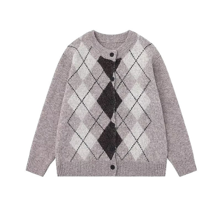 Damen Grobstrickjacke mit modernem Karomuster Drune
