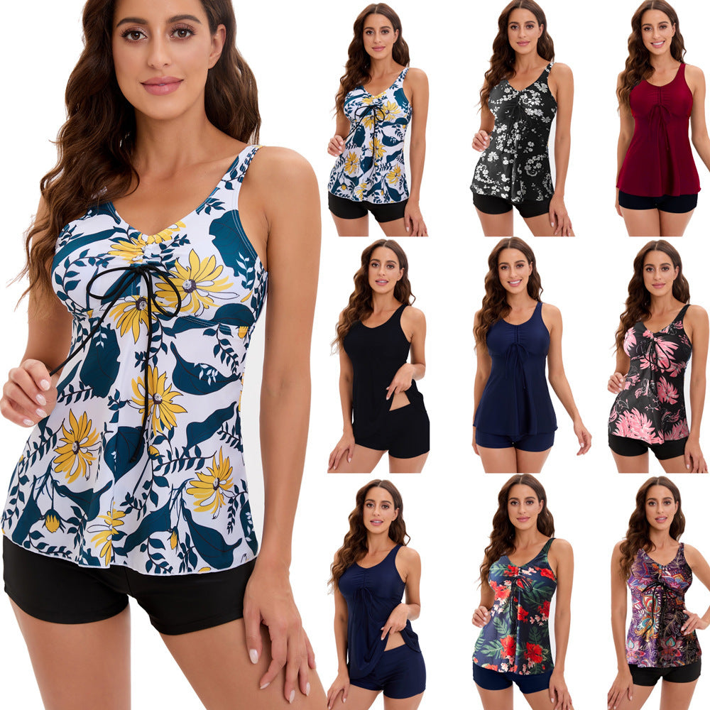 Damen Tankini-Set mit modischem Blumendruck und Rüschen Drune