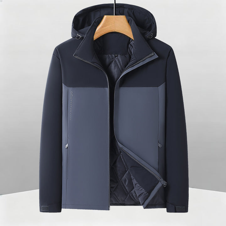 Herren Warme Softshell-Hybridjacke mit gesteppter Thermo-Innenlage und Kapuze Drune