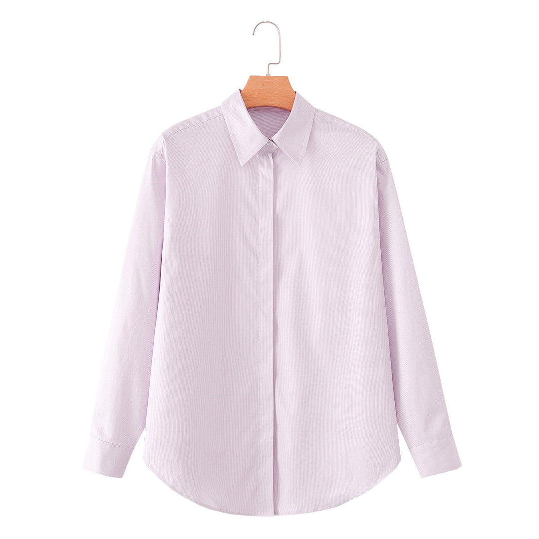 Damen Klassische Oversize-Hemdbluse mit verdeckter Knopfleiste und abgerundetem Saum Drune