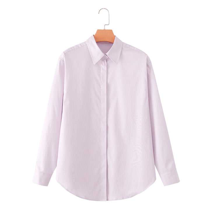 Damen Klassische Oversize-Hemdbluse mit verdeckter Knopfleiste und abgerundetem Saum Drune