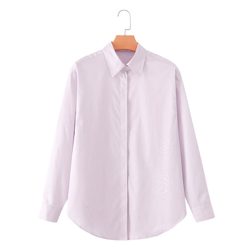 Damen Klassische Oversize-Hemdbluse mit verdeckter Knopfleiste und abgerundetem Saum Drune