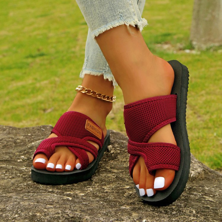 Damen Atmungsaktive Mesh-Sandalen mit orthopädischer Sohle und gekreuzten Komfortriemen Drune