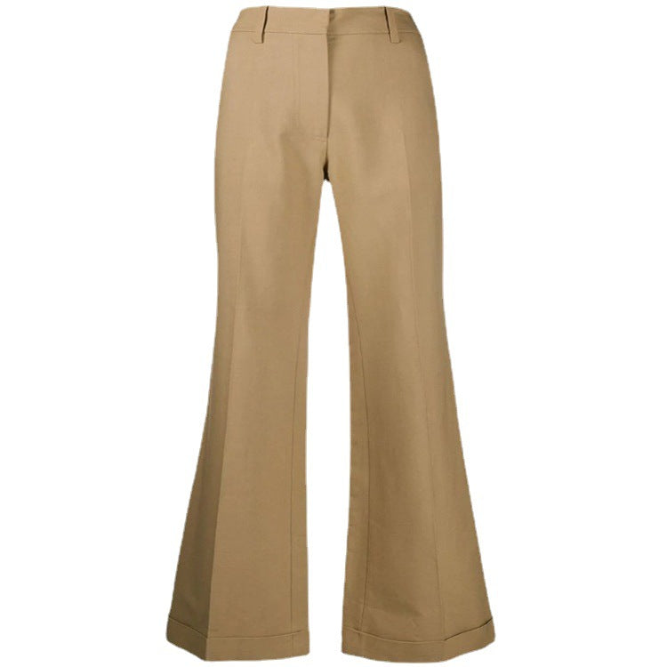 Damen Hochtaillierte Weite Tailoring‑Hose mit Bügelfalte und Aufschlag Drune