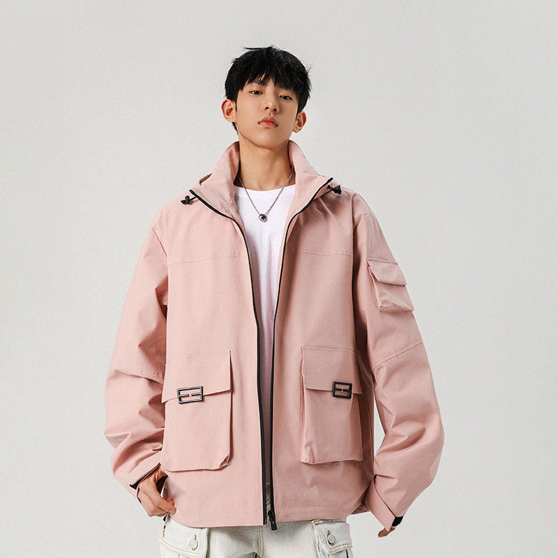 Herren Oversize Utility-Jacke mit technischer Softshell, Kapuze und Mehrfachtaschen Drune