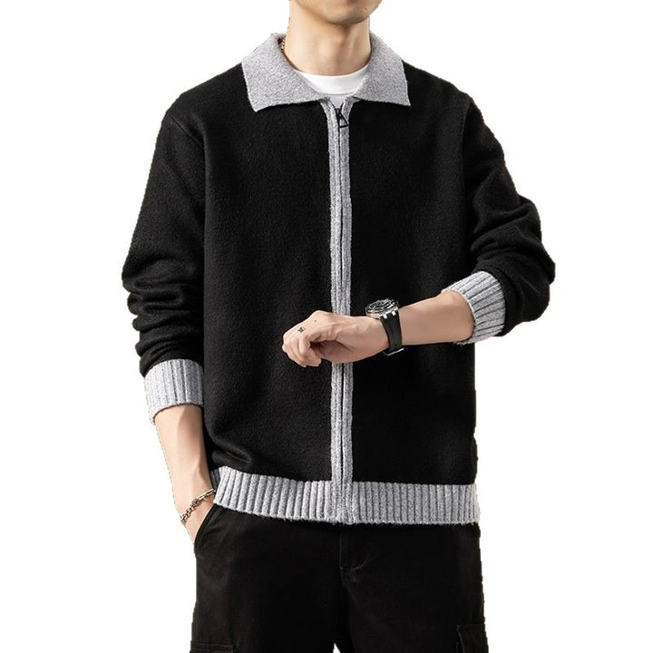 Herren Strickjacke mit durchgehendem Reißverschluss und kontrastgeripptem Saum Drune