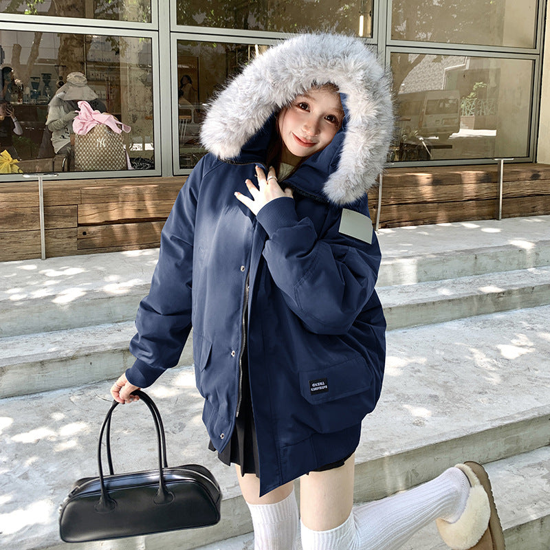 Damen Stylische und isolierte Pufferjacke mit abnehmbarem Kunstfellkragen Drune