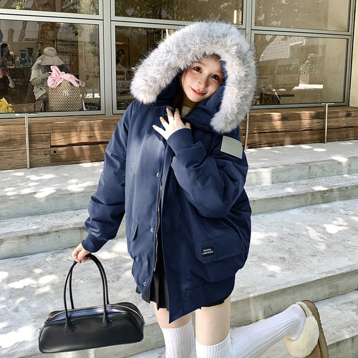 Damen Stylische und isolierte Pufferjacke mit abnehmbarem Kunstfellkragen Drune