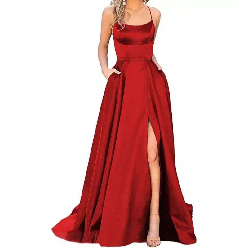 Damen Gala-Maxikleid Spaghettiträger Oberschenkelschlitz