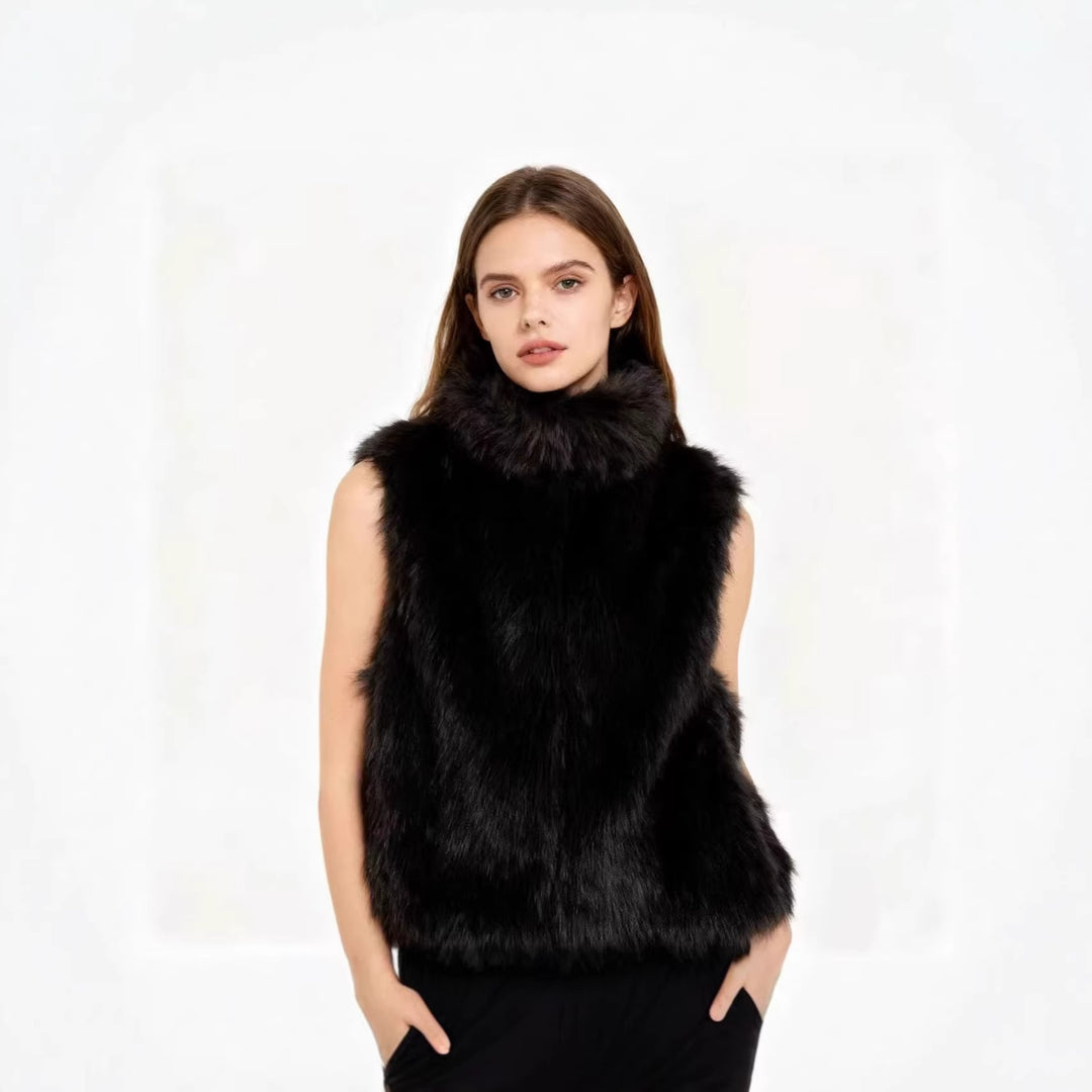 Damen Ärmellose Teddy‑Plüschweste mit hohem Stehkragen und dichtem Hochflor Drune